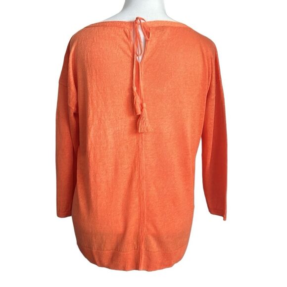 TALBOTS 100% Linen Coral 3/4 Sleeve Knit Casual Sweater Tassel Tie Back Size M - Picture 2 of 9